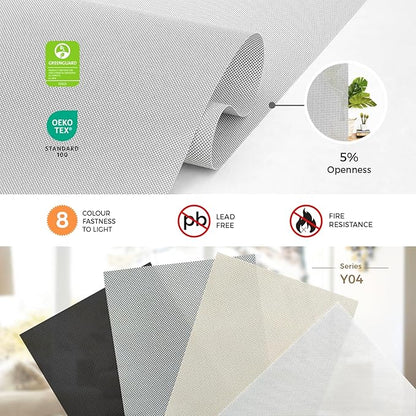 HeyBlinds Motorized Solar Shades with Remote, Light Filtering Mesh Roller Shades, Flame Retardant Smart Blinds, UV Blocking, Alexa Google HomeKit Compatible, Custom Size (Cloud Grey-5% Openness)
