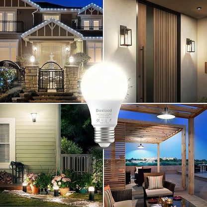 Boxlood Dusk to Dawn LED Outdoor Light Bulb, 12W Supper Bright A19 Dusk to Dawn Light Bulbs, Auto on/Off Photocell Automatic for Indoor Outdoor, 6000K, 6 Pack