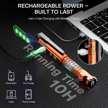 EDC Flashlight Rechargeable,800 Lumen Small Flashlight with Magnetic Clip & Base, 11 Modes LED Flashlight,Glass Breaker&Bottle Opener, USB-C Flashlight for Working,Home and Emergency