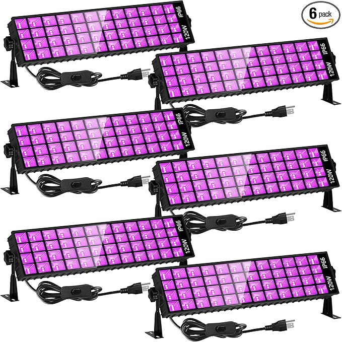 Upgraded 120W LED Black Light Bar, Premium LED Blacklight Flood Light with Plug+Switch+6ft Cord, Light Up 5000ft² Area, for Halloween Glow Fluorescent Party Bedroom Game Room Body Paint Stage