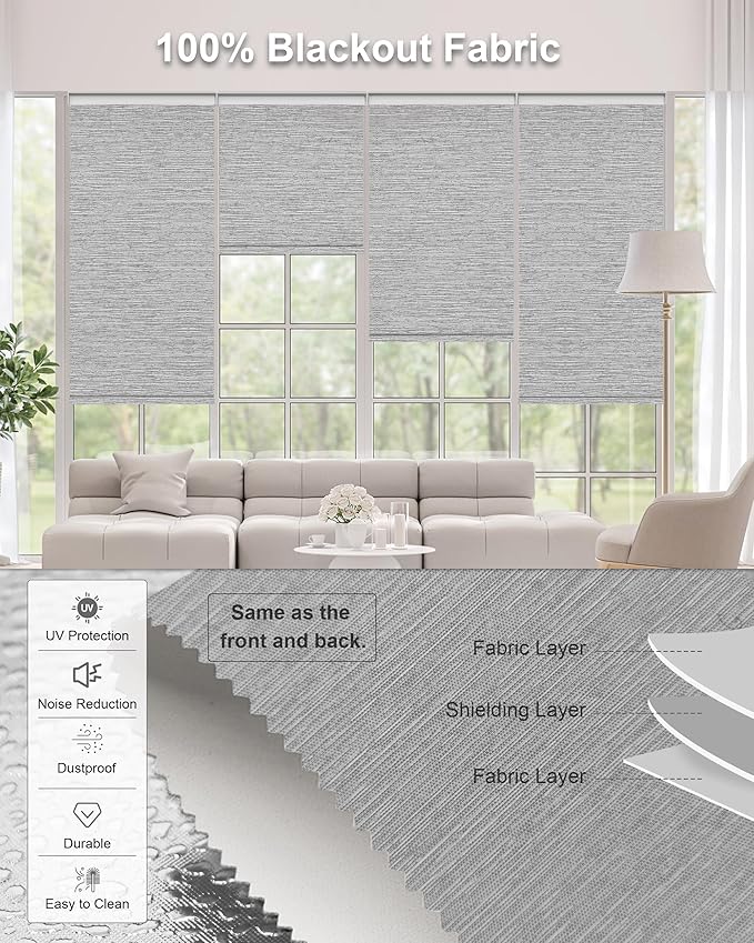 Motorized Blinds with Remote Control, Smart Blackout Automatic Blinds Work with Homekit Alexa Google Home, Rechargeable Electric Window Roller Shades with Valance, Customized Size (Texture Grey)