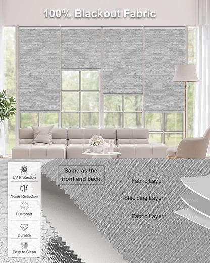 Motorized Blinds with Remote Control, Smart Blackout Automatic Blinds Work with Homekit Alexa Google Home, Rechargeable Electric Window Roller Shades with Valance, Customized Size (Texture Grey)