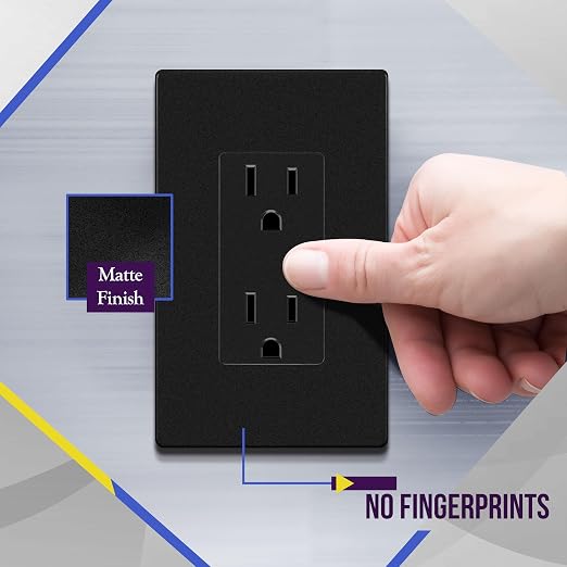 ENERLITES 10 Pack Decorator Outlet 15A Receptacle with Screwless Wall Plate | Self-Grounding, UL Listed, Standard Residential Electrical Outlets for Home, Non-Tamper Resistant, 5-15R, 125V, Matte Black