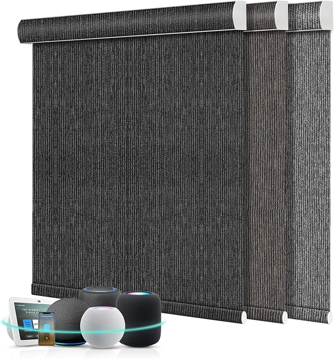 Aprilsmart Motorized Blinds with Remote,Compatible with Apple HomeKit Alexa Google Home- Voice and app Control,Motorized Roller Shades 100% Blackout Custom Size(Baltimore Flint-27)