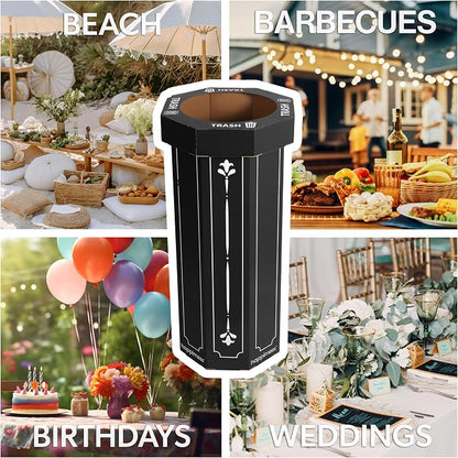 happimess Fleur 25 Gal Trash Can Bin, Bridal Black, Set of 2