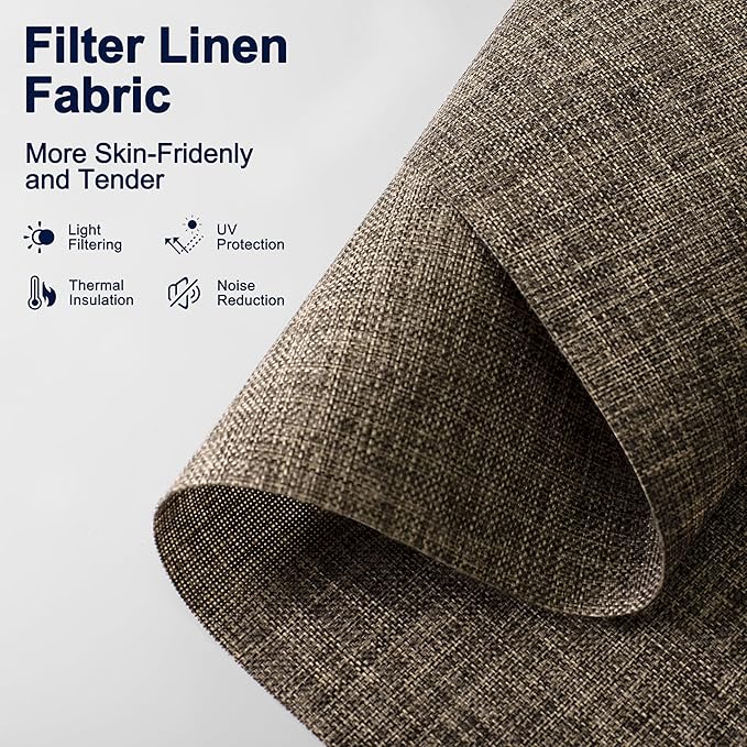 BERISSA Motorized Blinds with Remote,Light Filtering Smart Blinds for Windows,Linen Fabric,Remote Control,Thermal Insulated Automatic Blinds,Electric Blinds with USB/Solar Pannel.Linen Brown