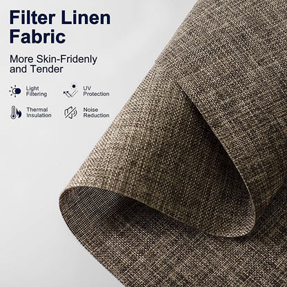 BERISSA Motorized Blinds with Remote,Light Filtering Smart Blinds for Windows,Linen Fabric,Remote Control,Thermal Insulated Automatic Blinds,Electric Blinds with USB/Solar Pannel.Linen Brown