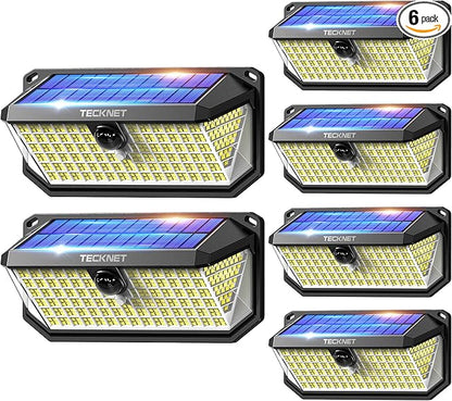 TECKNET 416 LED Solar Powered Outdoor Lights, 270° Angle & 3 Lighting Modes Motion Sensor Light Outdoor, Security Solar Lights Waterproof - 6 Pack
