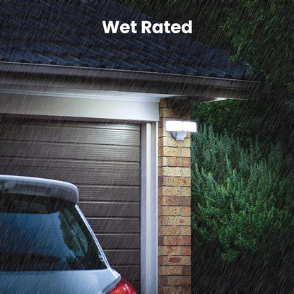 Feit Electric LED Motion Sensor Flood Light, 2000 Lumens Dual-Head Security Light, 5CCT (2700K–6500K), Dusk to Dawn Outdoor Light, Adjustable Brightness, Weatherproof Wall/Eave Mount, S9DFL/5CCT/MM/WH