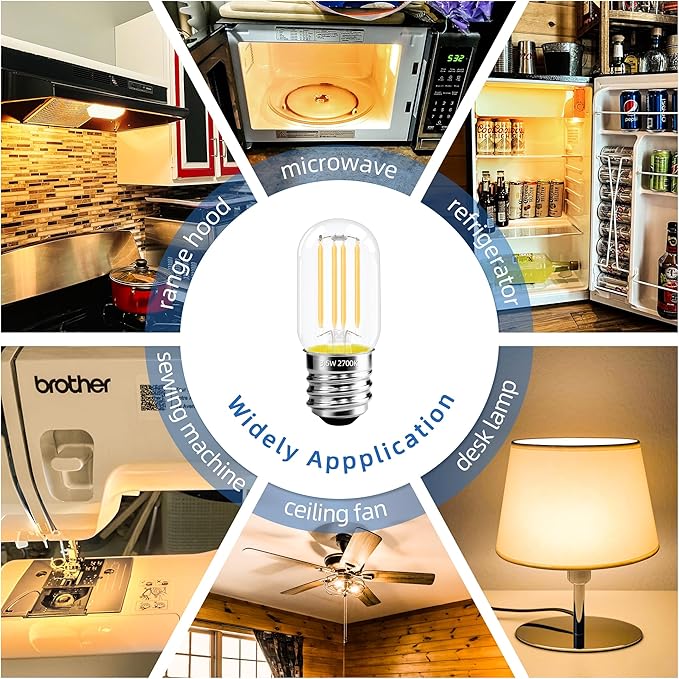 2.5 in E17 Intermediate Base LED Filament Bulb 360 Lumens, 2700K Soft White Dimmable Appliance Bulb AC 120V, UL Certified T8 Microwave Light Bulbs Under Hood for Refrigerator Stove 6Pack