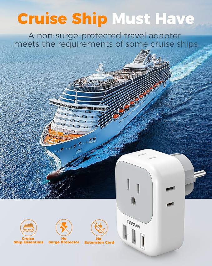 TESSAN 2 Pack Type E F Plug Adapter, Schuko Plug