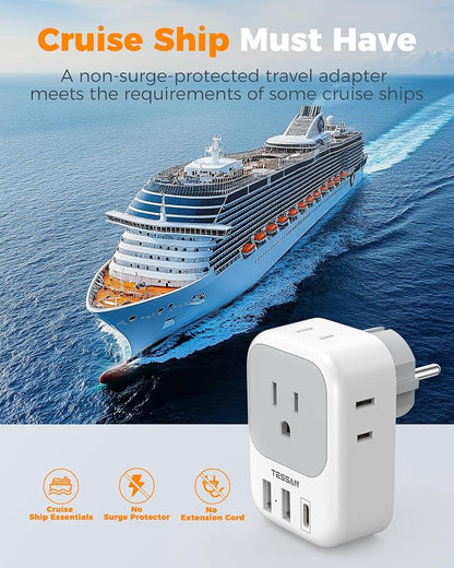 TESSAN 2 Pack Type E F Plug Adapter, Schuko Plug