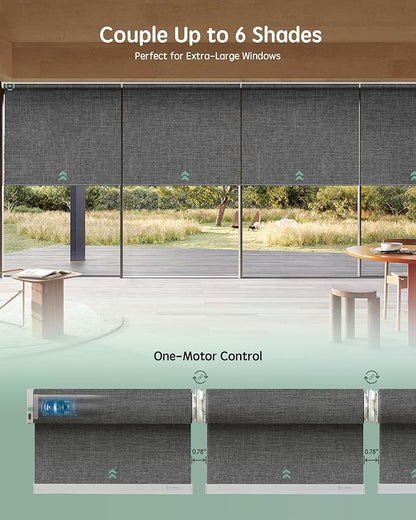 Yoolax Smart Coupled Roller Shades Compatible with Alexa Google, Motorized Blinds with Remote Blackout Coupled Roller Shades for X-Large Windows, Custom Size (XL Coupled-Dark Gray)