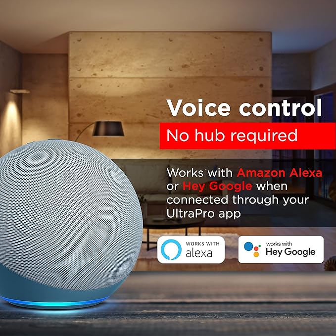 UltraPro Wi-Fi LED Smart Light Bulb, A19, 60W Equivalent, RGB, Color Changing, White Select Tunable 2700K - 6500K, Dimmable, 2.4GHz Router Required, Circadian Rhythm, Easy-to-Use App, 4 Pack, 51454