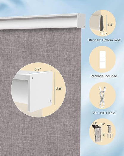 Motorized Blinds with Remote Control, Smart Blackout Automatic Blinds Work with Homekit Alexa Google Home, Rechargeable Electric Window Roller Shades with Valance, Customized Size (Texture Brown)