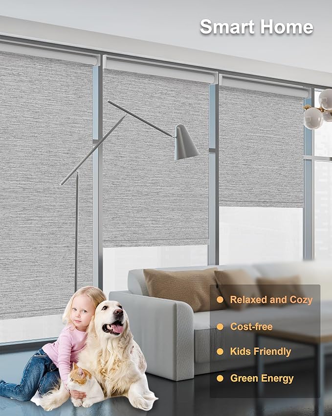 Motorized Blinds with Remote Control, Smart Blackout Automatic Blinds Work with Homekit Alexa Google Home, Rechargeable Electric Window Roller Shades with Valance, Customized Size (Texture Grey)