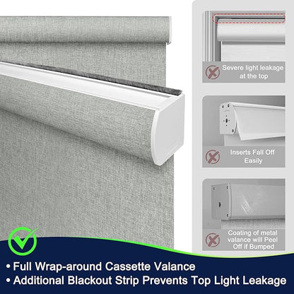 BERISSA Motorized Blinds with Remote,Blackout Smart Blinds for Windows,Linen Fabric,Remote Control,Thermal Insulated Automatic Blinds,Electric Blinds with USB/Solar Pannel.Linen Grey