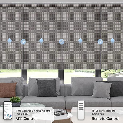 Motorized Coupled Shades, Falme Resistant Smart Solar Shades for Large Windows Automatic Blinds Compatible with Alexa, Electric Roller Blinds Customized for Home Office(5% Openness Coffee)