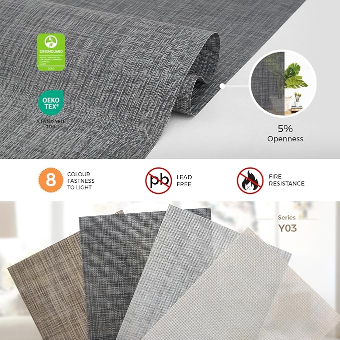 HeyBlinds Motorized Solar Shades with Remote, Light Filtering Mesh Roller Shades, Flame Retardant Smart Blinds, UV Blocking, Alexa Google HomeKit Compatible, Custom Size (Charcoal Grid-5% Openness)