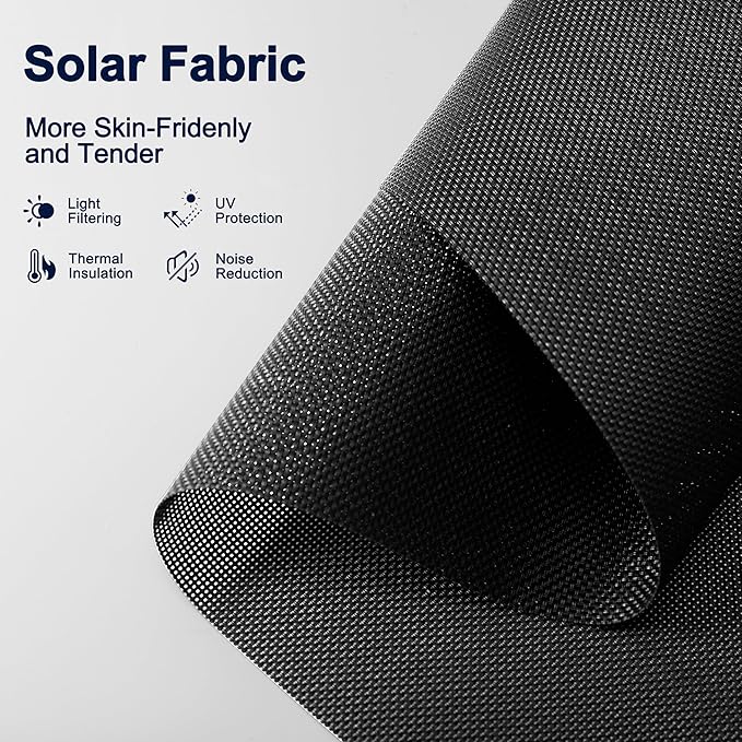 BERISSA Motorized Blinds with Remote,Light Filtering Smart Blinds for Windows,Solar Fabric,Remote Control,Thermal Insulated Automatic Blinds,Electric Blinds with USB/Solar Pannel.Solar Black