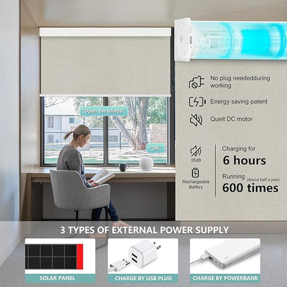 Aprilsmart Motorized Blinds with Remote,Compatible with Apple HomeKit Alexa Google Home- Voice and app Control,Motorized Roller Shades 100% Blackout Custom Size(Bermuda Platinum-22)