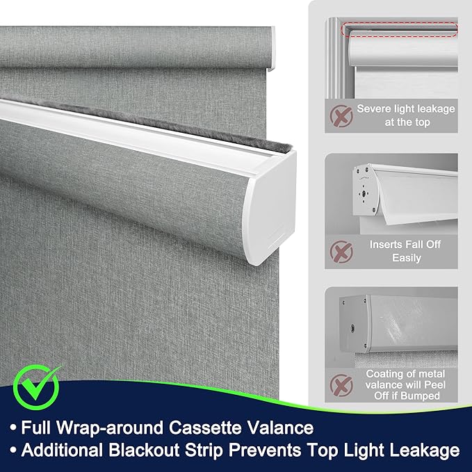 BERISSA Motorized Blinds with Remote,Light Filtering Smart Blinds for Windows,Linen Fabric,Remote Control,Thermal Insulated Automatic Blinds,Electric Blinds with USB/Solar Pannel.Linen Grey