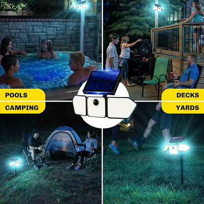 Bionic Flood Light 2 Pk Solar Lights Outdoor Waterproof, Ultra Bright 89 LEDs, 3 Heads Wide Angle Motion Sensor Outdoor Lights for Security, Wall, House, Spot Light, IP65 Waterproof – Stakes Included