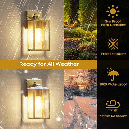 WIHTU Gold Dusk to Dawn Porch Lights, Exterior Lighting Fixtures for House, Waterproof Outdoor Wall Lights Wall Sconce Lamp, Anti Rust Coach Lights for Doorway, Garage