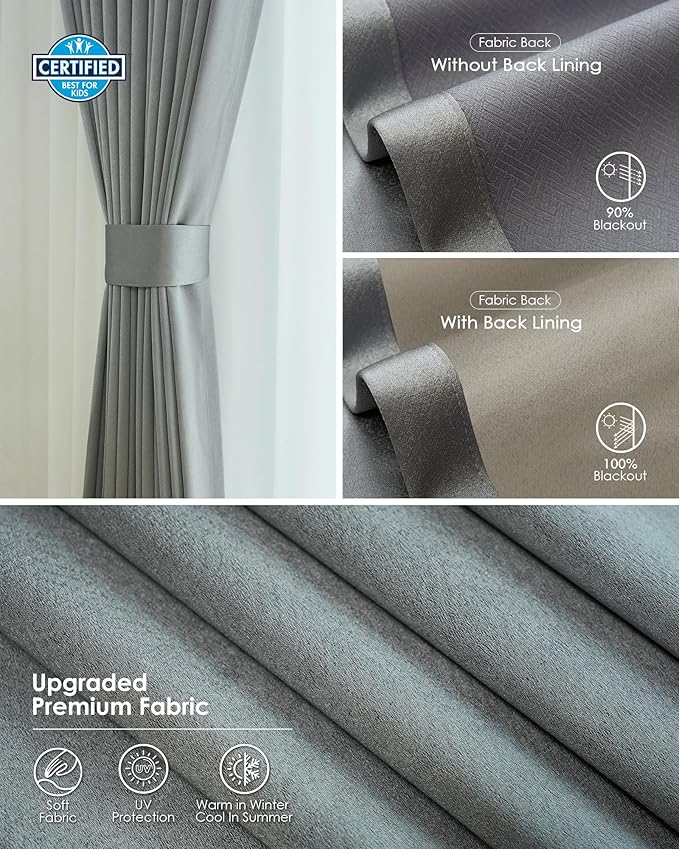 Yoolax Motorized Curtains with Remote, Blackout Curtains with Voice Control, Smart Shades for Living Room, Bedroom, Compatible with Alexa Google Home, APP Control, Custom Size, Silver Grey