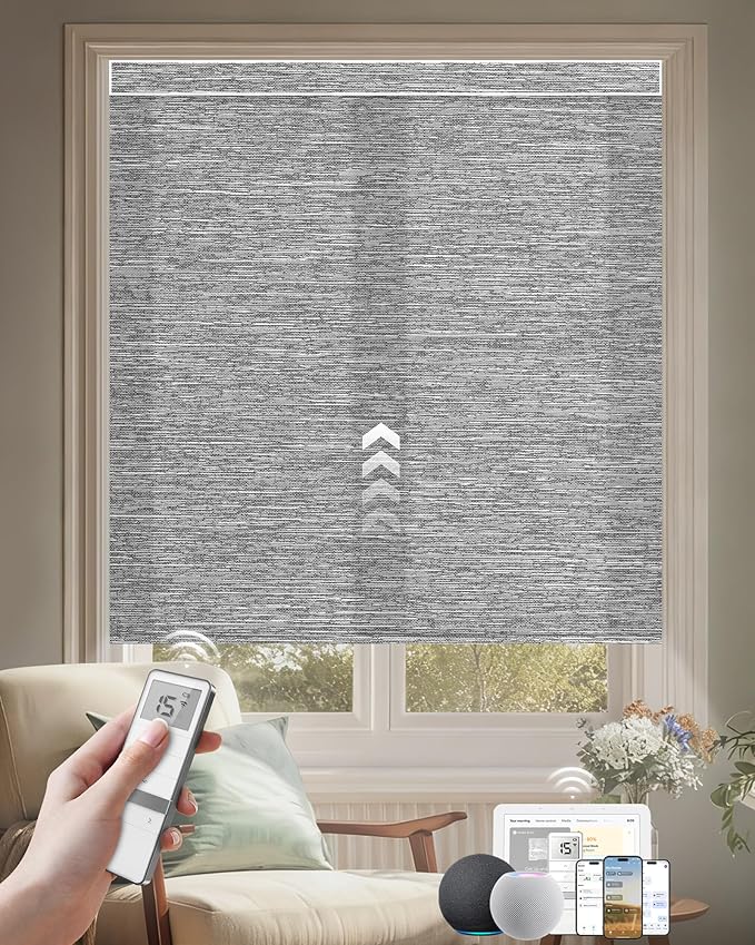 Kincmo Motorized Blinds with Remote, Light Filtering Roller Shades Work with Apple Homekit,Alexa,Google Home, Custom Electric Blinds with App,Voice Control (75% Blackout Dreamy Dark Grey)