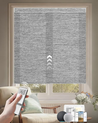 Kincmo Motorized Blinds with Remote, Light Filtering Roller Shades Work with Apple Homekit,Alexa,Google Home, Custom Electric Blinds with App,Voice Control (75% Blackout Dreamy Dark Grey)