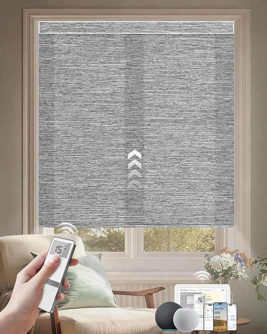 Kincmo Motorized Blinds with Remote, Light Filtering Roller Shades Work with Apple Homekit,Alexa,Google Home, Custom Electric Blinds with App,Voice Control (75% Blackout Dreamy Dark Grey)