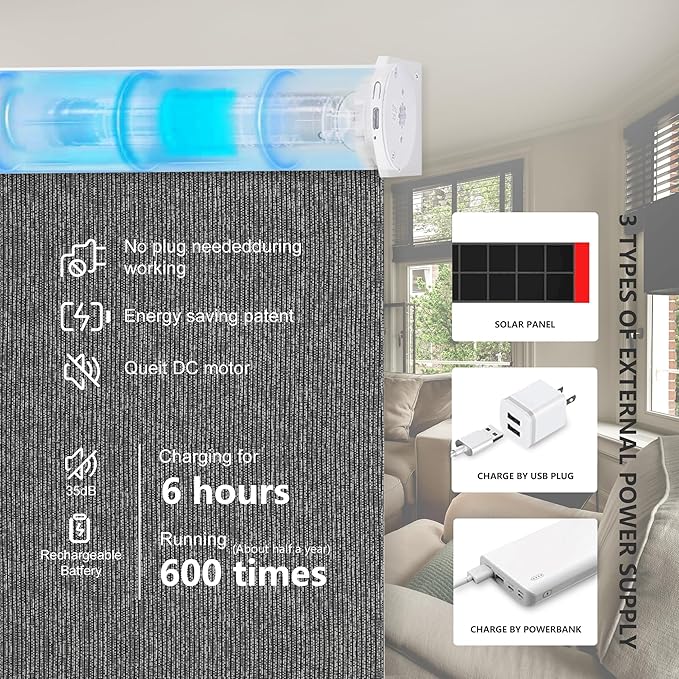 Bringnox Motorized Blinds with Remote,100% Blackout Smart Roller Blinds Compatible with Apple Homekit Google Home and Alexa Via HUB,and Customized (Grain Anthracite-25)