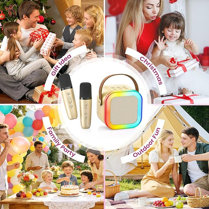 Mini Karaoke Machine for Kids Adults, 2026 TOP Birthday Gifts for Girls Boys 3,4,5,6,7,8+Year Old Toddler Toys, Portable Bluetooth Speaker with 2 Wireless Karaoke Microphones Player (Gold)