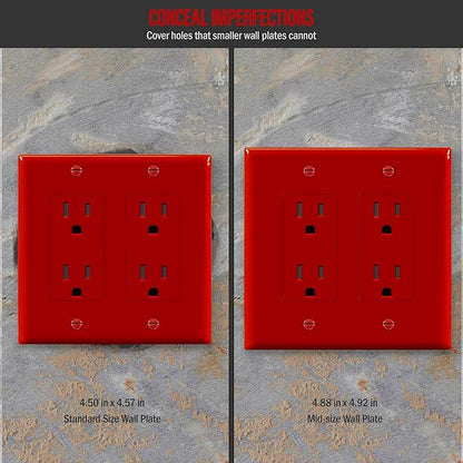 ENERLITES Decorator Light Switch or Receptacle Outlet Wall Plate, Mid-Size 2-Gang 4.88" x 4.92", Polycarbonate Thermoplastic, UL Listed, 8832M-R, Red