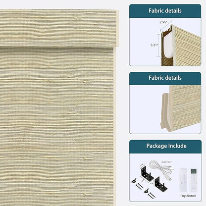 Motorized Roman Woven Woods Shades Work with HomeKit/Alexa/Google Home, Cordless Motorized Roman Shades,Electric Roman Blinds Custom Size,Crocheting Pale