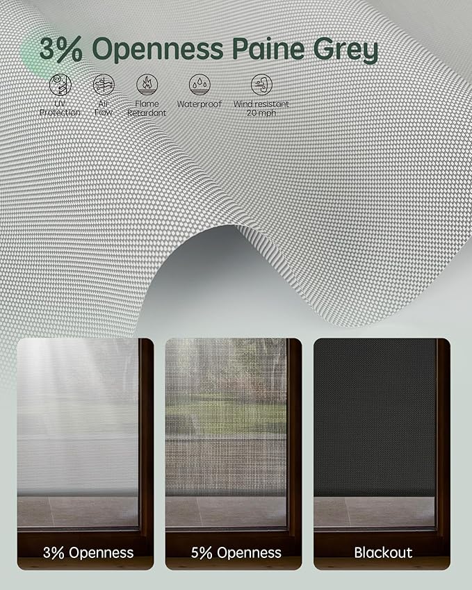 Yoolax Motorized Outdoor Shades Smart Retractable Patio Screens with App & Remote Control, Electric Blinds for Porch Patio Waterproof Roller Shades 7X8ft (3% Openness Paine Grey)