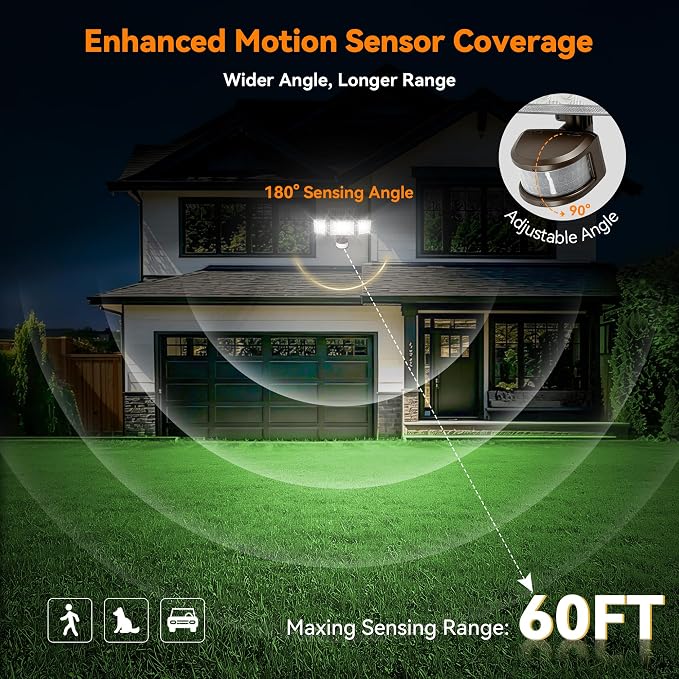 Solar Lights Outdoor, 3500LM 168 LED Motion Sensor Solar Flood Lights, 3 Heads 300° Wide Angle, 3 Modes IP65 Waterproof Solar Security Lights for Yard Garden Patio, 4 Pack (Brown)