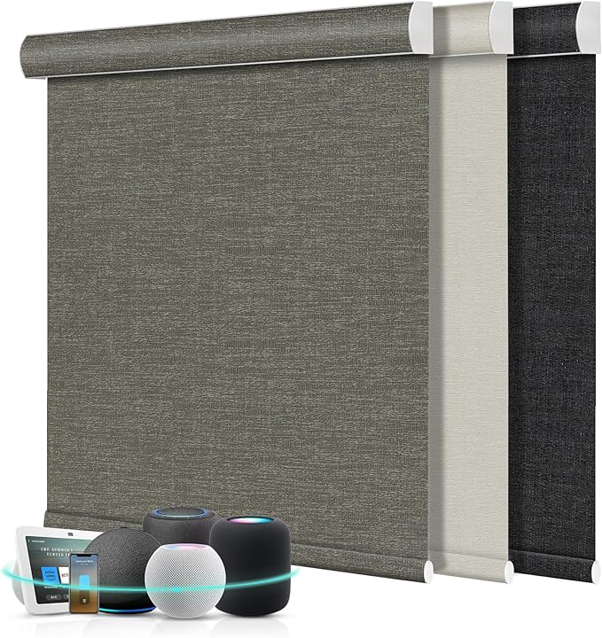 Aprilsmart Motorized Blinds with Remote,Compatible with Apple HomeKit Alexa Google Home- Voice and app Control,Motorized Roller Shades 100% Blackout Custom Size(Bermuda Toffee-23)
