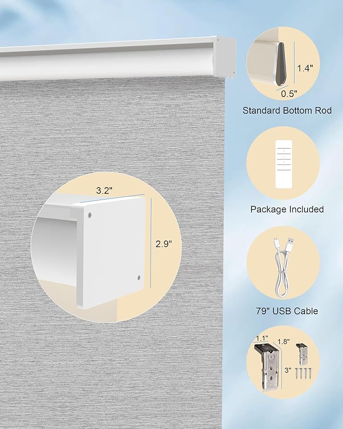 Motorized Blinds with Remote Control, Smart Blackout Automatic Blinds Work with Homekit Alexa Google Home, Rechargeable Electric Window Roller Shades with Valance, Customized Size (Texture Grey)