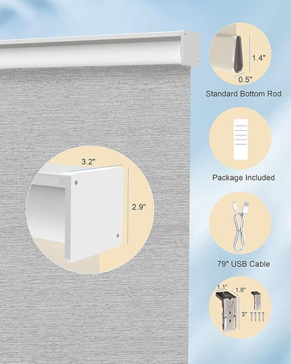 Motorized Blinds with Remote Control, Smart Blackout Automatic Blinds Work with Homekit Alexa Google Home, Rechargeable Electric Window Roller Shades with Valance, Customized Size (Texture Grey)