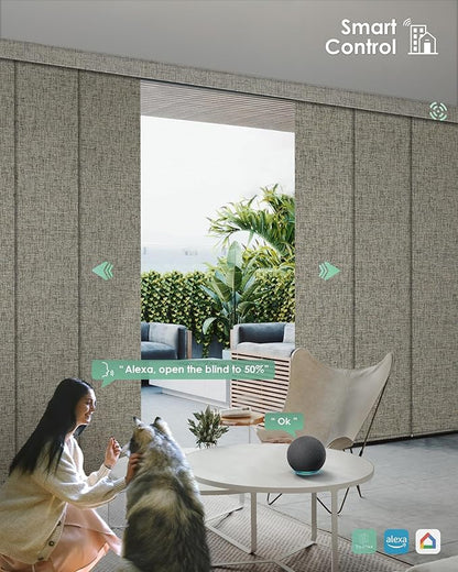 Yoolax Custom XL Smart Sliding Door Blinds, Motorized Sliding Panel Blinds Compatible with Alexa, Fabric Blackout Vertical Rechargeable Battery Shades for Glass Doors(Caramel Gold)