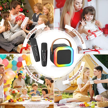 Mini Karaoke Machine for Kids Adults, 2026 TOP Birthday Gifts for Girls Boys 3,4,5,6,7,8+Year Old Toddler Toys, Portable Bluetooth Speaker with 2 Wireless Karaoke Microphones Player (Black)
