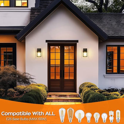 WIHTU Dusk to Dawn Outdoor Lighting Fixtures, Exterior Front Porch Light, Black Sensor Wall Sconce Lamp, Waterproof Wall Lantern, Anti Rust Outside Coach Lights for House, Doorway, Garage