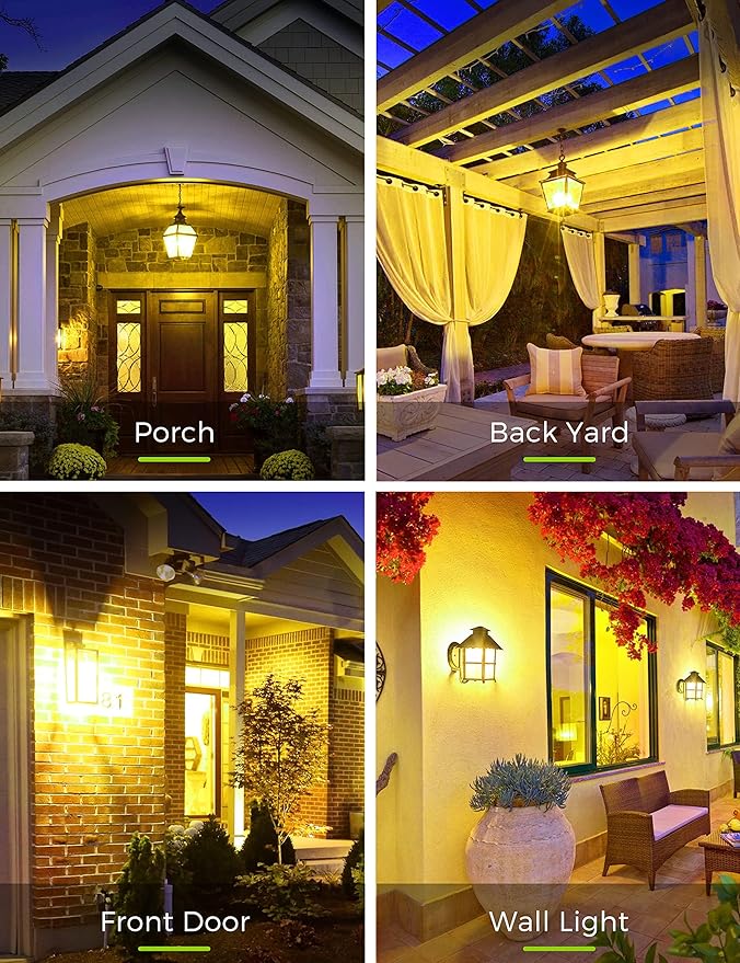 L LOHAS LED Dusk to Dawn Bug Light Bulb Outdoor, A19 Yellow LED Bug Light Bulbs, 9W Auto On/Off Bug Lights for Outside, Amber Porch Light Bulb 60W Equi, Non-Attracting, E26 Base for Backyard, 2 Pack