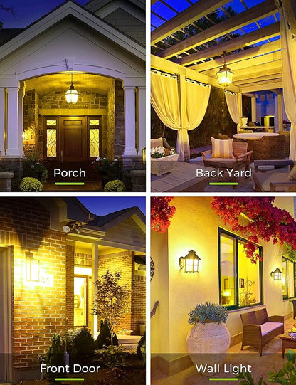 L LOHAS LED Dusk to Dawn Bug Light Bulb Outdoor, A19 Yellow LED Bug Light Bulbs, 9W Auto On/Off Bug Lights for Outside, Amber Porch Light Bulb 60W Equi, Non-Attracting, E26 Base for Backyard, 2 Pack