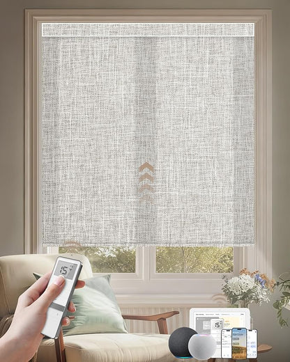 Kincmo Motorized Blinds with Remote, Light Filtering Roller Shades Work with Apple Homekit,Alexa,Google Home, Custom Electric Blinds with App,Voice Control (75% Blackout Mist Ash Grey)