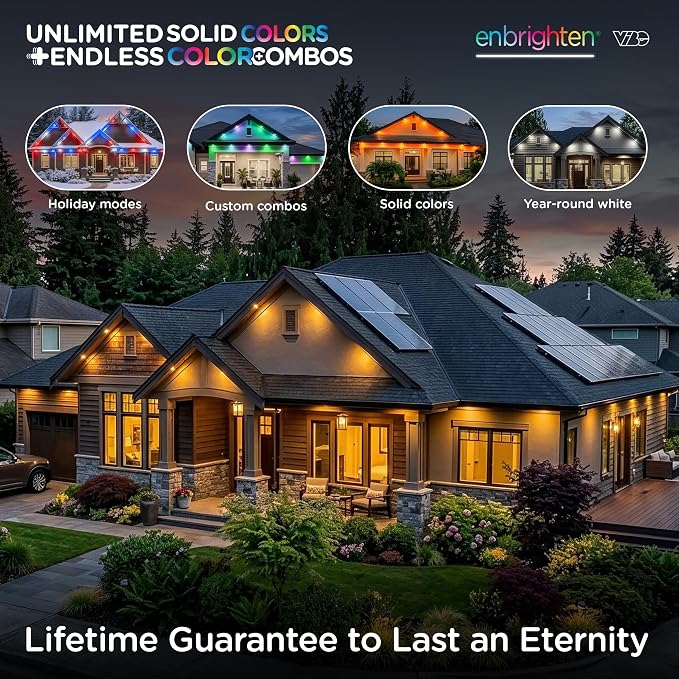 Enbrighten Accent Permanent Outdoor Lights, 100ft, 24 Lights, Smart | White Cord, RGBWIC LEDs, Weatherproof, Cuttable, Link to 200ft, Christmas, App Control, Works with Alexa & Google Home