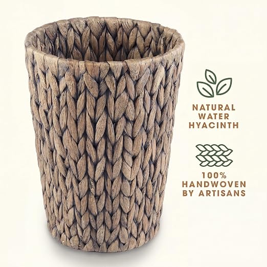 84ECO 2-Pack Small Grey Wicker Trash Cans for Bathroom, Bedroom, Office