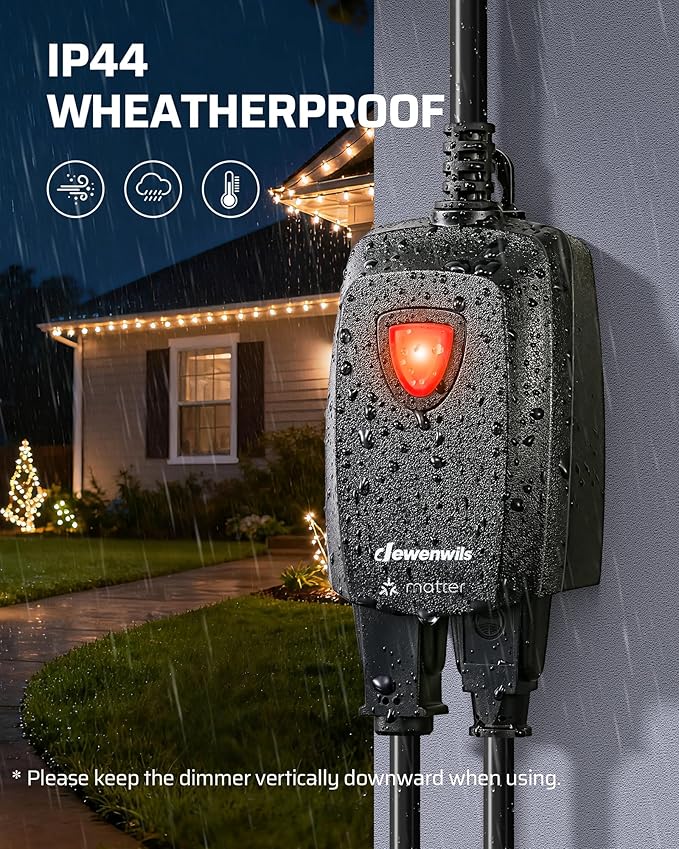 DEWENWILS Wi-Fi Matter Smart Dimmer Plug, Remote Control, 2 Grounded Outlets, Work with Alexa/Google Home, Support 200W Dimmable LED & 400W Tungsten Bulbs, Outdoor Dimmer for String Lights